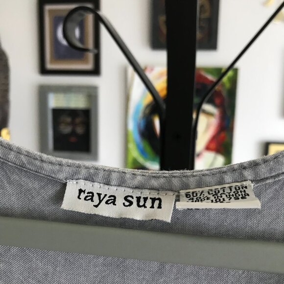 RAYA SUN size XL Gray Embroidered Animal Print Accent Dress Boho Festival - Picture 5 of 5